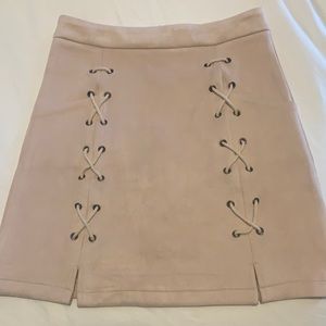 White fox boutique nude suede lace up skirt